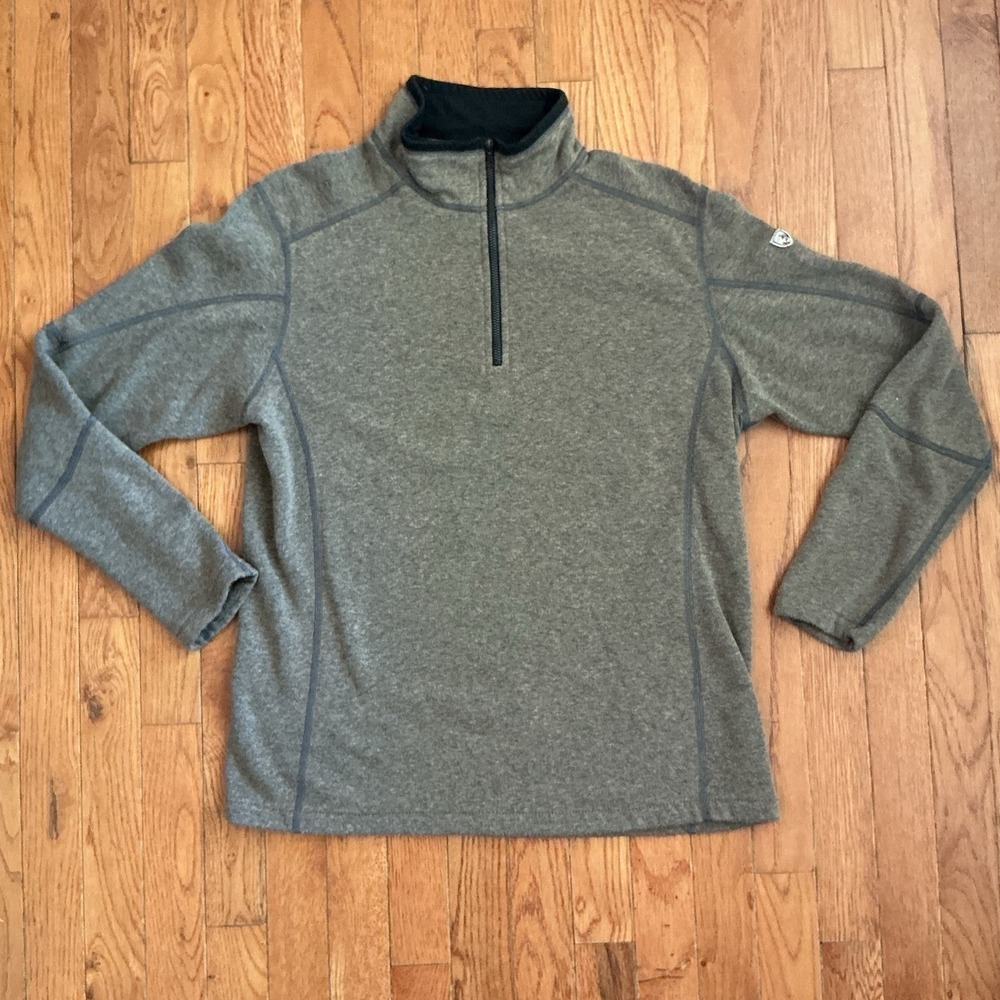 Kuhl Sweater Mens Medium Brown 1/4 Zip Mock Neck Fleece Pullover Outdoor Hiking